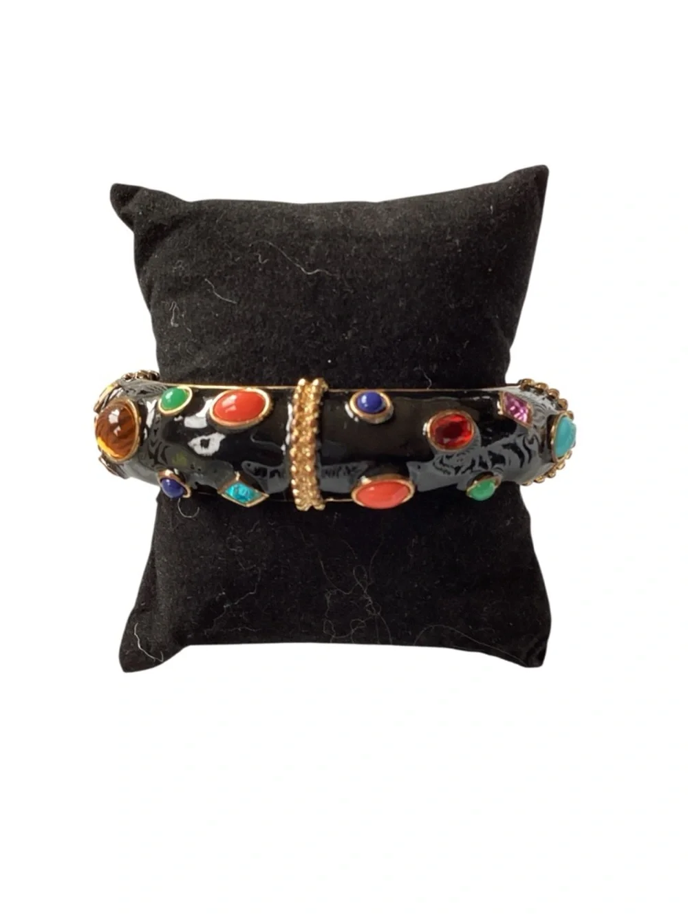 Vintage KJL Black Enamel & Cabochon Bracelet - Picture 2 of 5